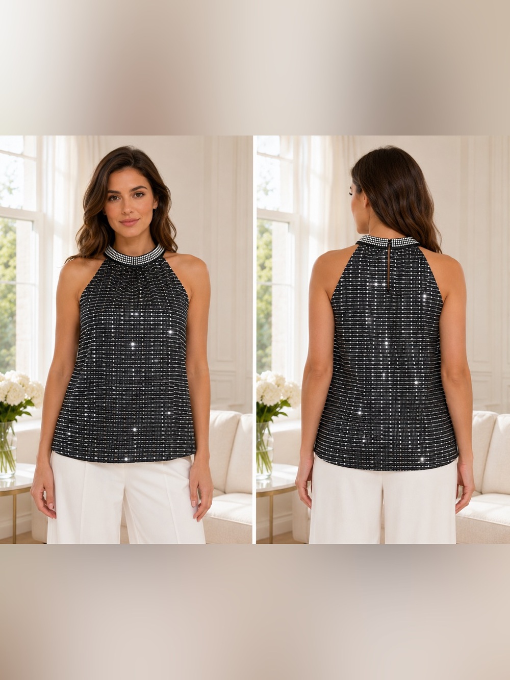 Rio & Rian New York Rhinestone Halter Top - Black XL NWT/Date Night/Concert
